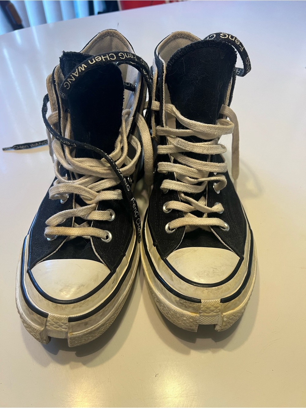 Converse Black and White High-Top Kids Sneakers with Cream Laces